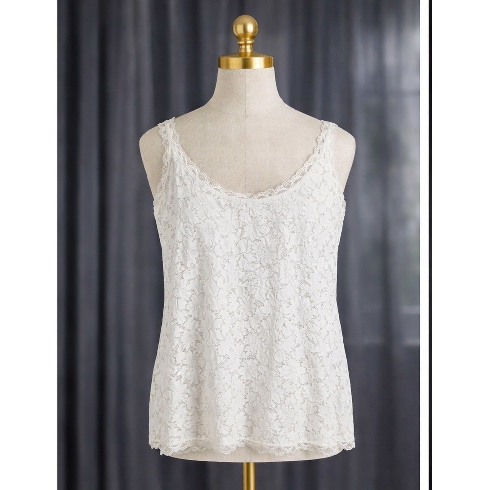 SOMA Full Lace White‎ Cami Tank Top Fully Lined  Nylon Spandex Size L